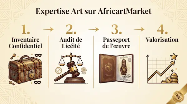 Méthodologie AfricartMarket 2026 : Inventaire Confidentiel, Audit de Licéité, Passeport de l'œuvre et Valorisation d'Art Africain pour Successions.