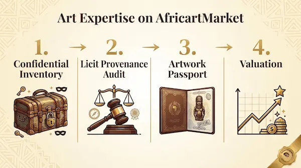 Methodology AfricartMarket 2026: Confidential Inventory, Licit Provenance Audit, Artwork Passport, and African Art Valuation for Estates.